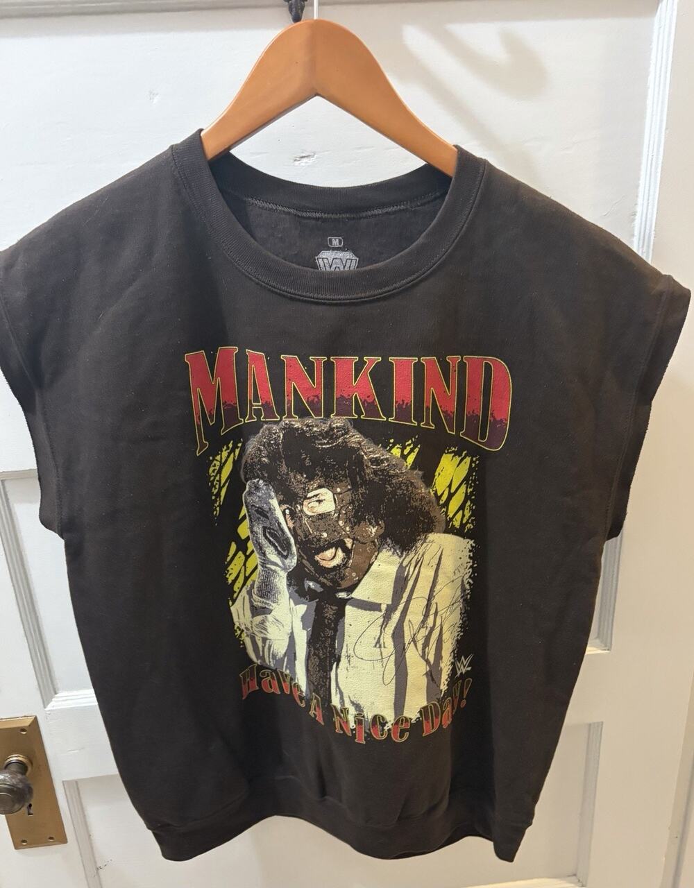F12 Mankind Mick Foley Sleeveless Mens Brown WWE Legends T-shirt Medium Med M